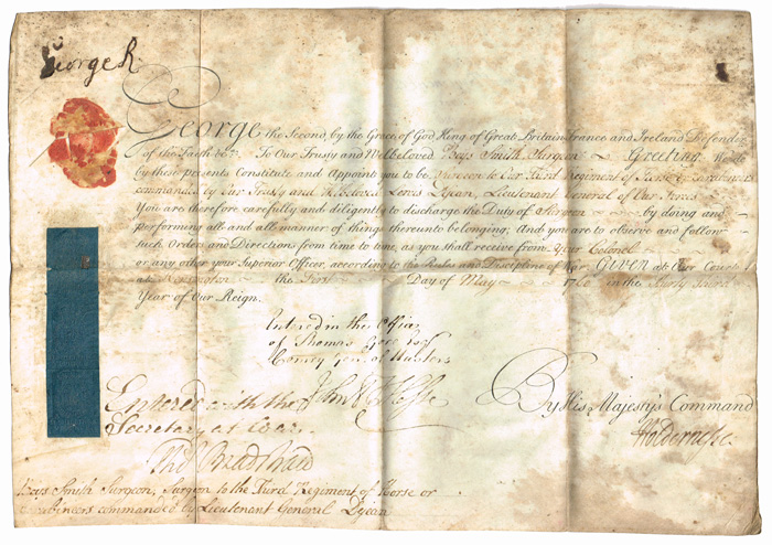 1773-1823: Boys Smith family documents including early British army commission documents and Dublin medical certificate at Whyte's Auctions