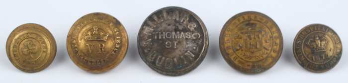 19th Century: Collection of Irish buttons including Dublin Fire Brigade at Whyte's Auctions