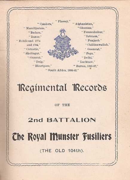 1904: Regimental Records of the 2nd Battalion Royal Munster Fusiliers at Whyte's Auctions
