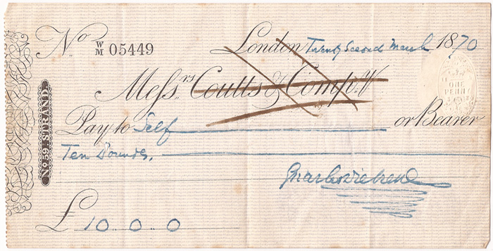 Charles Dickens (1812-1870) signature on his cheque at Whyte's Auctions