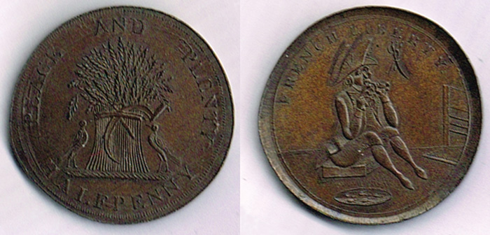 Munster. Circa 1790 century Prattents 'mule' halfpenny token. "FRENCH LIBERTY" at Whyte's Auctions