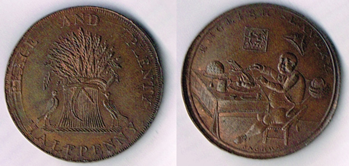 Munster. Circa 1790 Prattents 'mule' halfpenny token. "ENGLISH SLAVERY" at Whyte's Auctions