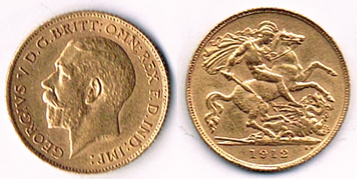 George V. Gold half sovereign, 1912 at Whyte's Auctions