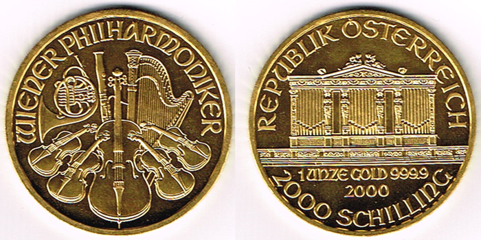 Austria. Two thousand shillings commemorative gold coin for Vienna Philarmonic Orchestra, 2000. at Whyte's Auctions