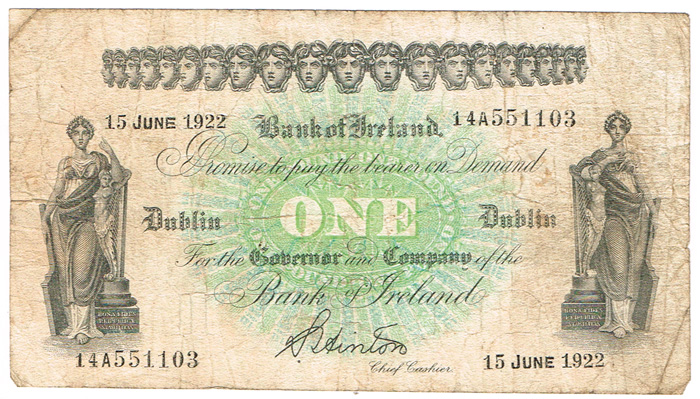 Bank of Ireland One Pound 15 June 1922 at Whyte's Auctions
