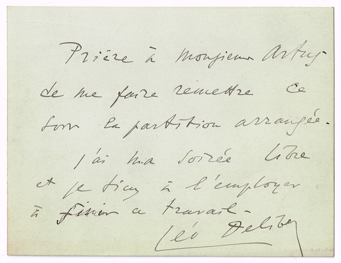 Leo Delibes (1836-1891), French composer, handwritten signed note. at Whyte's Auctions