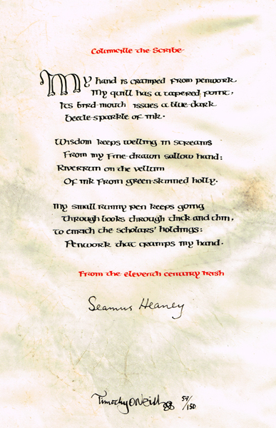 Heaney, Seamus. Columcille The Scribe, signed limited edition vellum manuscript at Whyte's Auctions