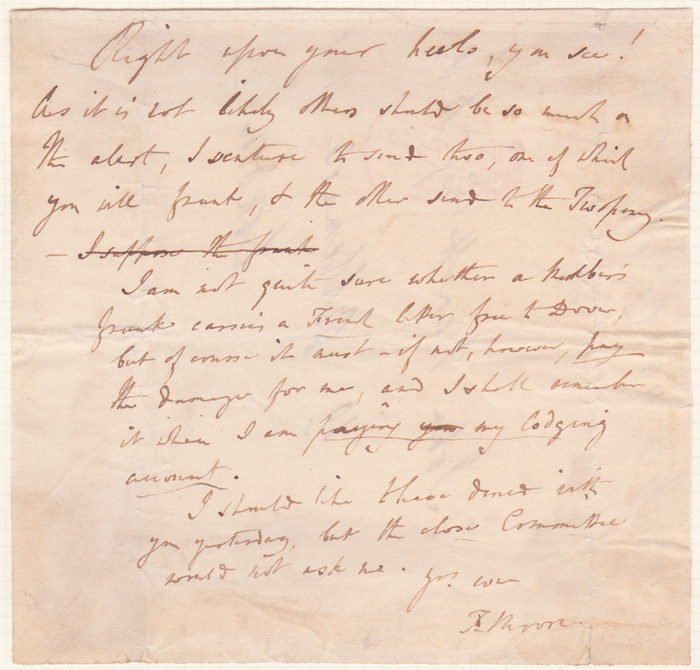 1826: Irish poet Thomas Moore handwritten note and portrait at Whyte's Auctions