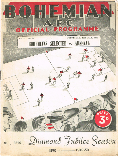 Football. 1950 (17 May) Bohemians Selected v Arsenal match programme at Whyte's Auctions