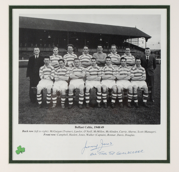 Football. Belfast Celtic Jimmy Jones signed photographs at Whyte's Auctions