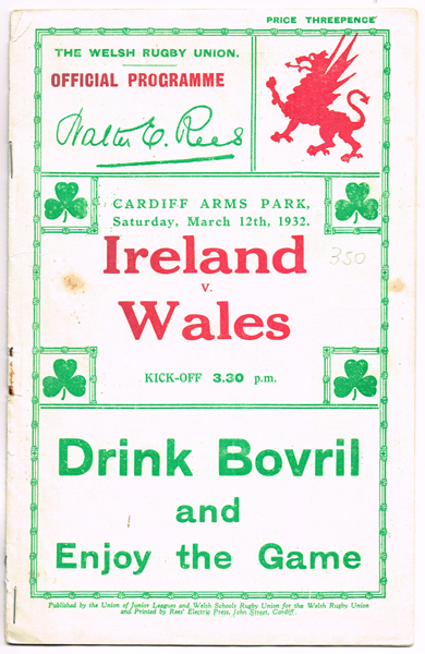 Rugby. Programmes including 1932 Wales v Ireland. at Whyte's Auctions