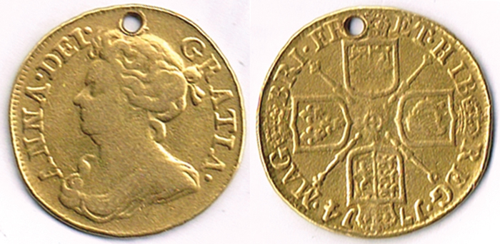 Anne gold guinea 1714, also Victoria gold half sovereign 1898. at Whyte's Auctions
