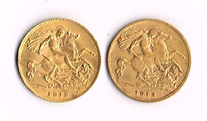George V gold half sovereigns 1913. at Whyte's Auctions