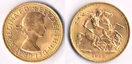 Elizabeth II gold sovereign 1968. at Whyte's Auctions