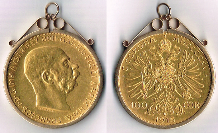 Austria 100 crowns gold 1915. at Whyte's Auctions