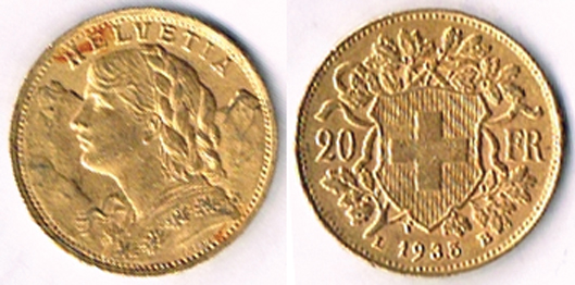 Switzerland gold twenty francs accumulation. at Whyte's Auctions