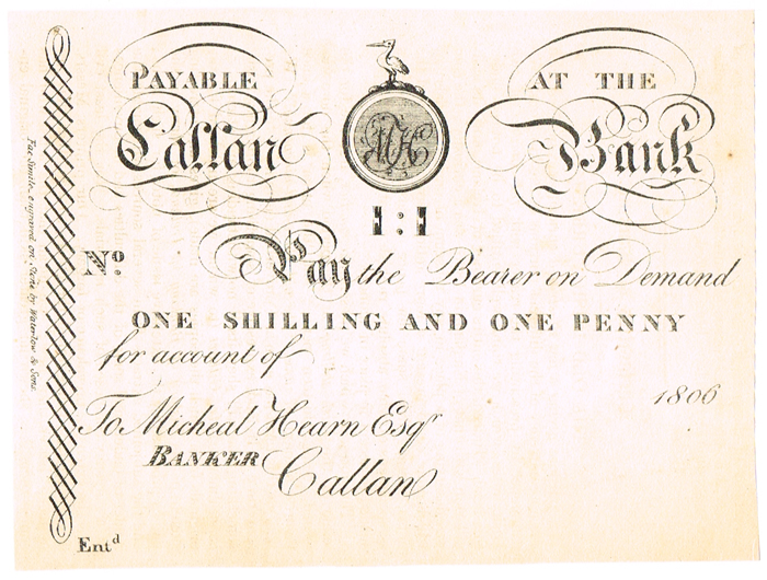 Callan Bank One Shilling and One Penny, 1806, Waterlow facsimile. at Whyte's Auctions