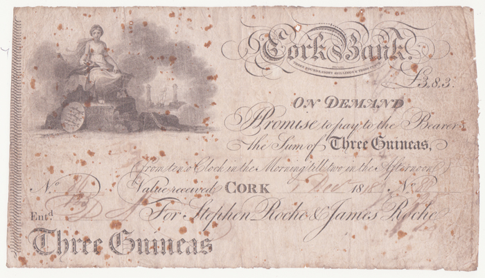 Cork Bank (Roche's Bank) Three Guineas, 1 Dec. 1818. at Whyte's Auctions