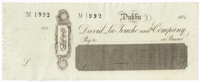 1832-1845. David La Touche and Company and Ball's Bank cheques and bills. at Whyte's Auctions