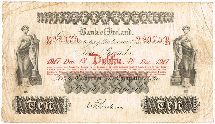 Bank of Ireland Dublin Ten Pounds 18 December 1917 at Whyte's Auctions