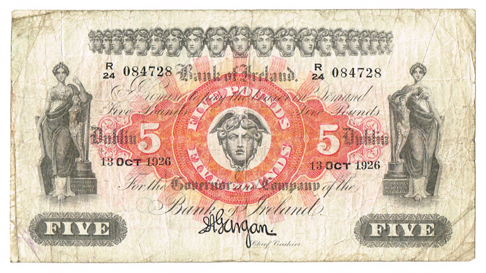 Bank of Ireland Five Pounds, Dublin 13 October 1926. at Whyte's Auctions