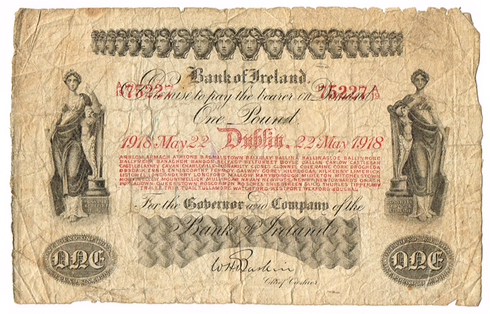 Bank of Ireland One Pound 22 May 1918. at Whyte's Auctions