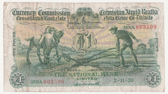 Currency Commission Consolidated Banknote 'Ploughman' National Bank One Pound 2-11-38 and others at Whyte's Auctions