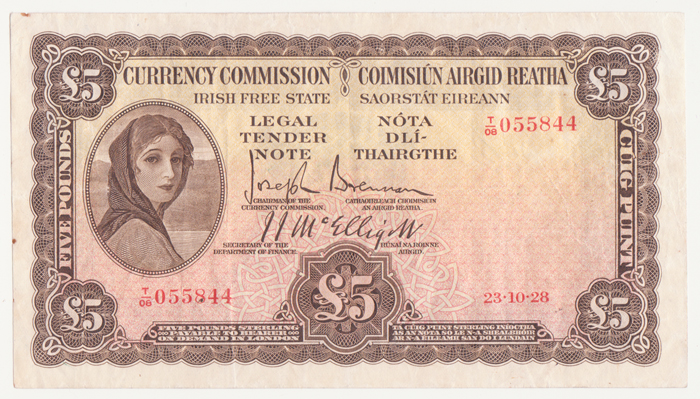 Currency Commission 'Lady Lavery' Five Pounds 23-10-28 - the first issue. at Whyte's Auctions