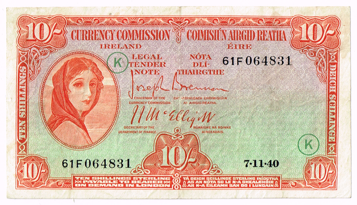 Currency Commission 'Lady Lavery' Ten Shillings notes with War Codes. at Whyte's Auctions