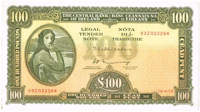 Central Bank 'Lady Lavery' One Hundred Pounds, 10-4-75. at Whyte's Auctions