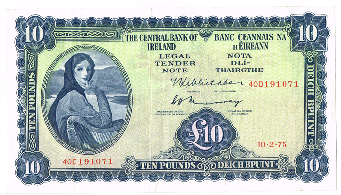 Central Bank 'Lady Lavery' Ten Pounds to Ten Shillings 1960-75. at Whyte's Auctions