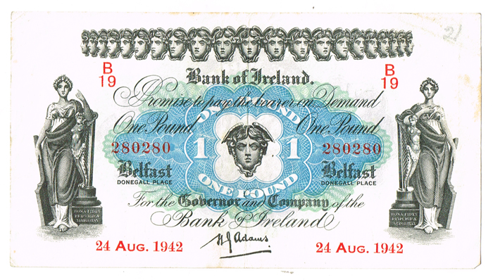 Bank of Ireland Belfast One Pound, 24 Aug. 1942, sequential pair. at Whyte's Auctions