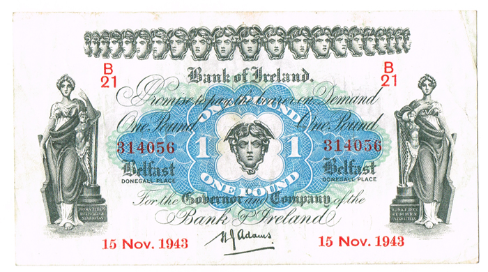 Bank of Ireland Belfast One Pound 1943 at Whyte's Auctions