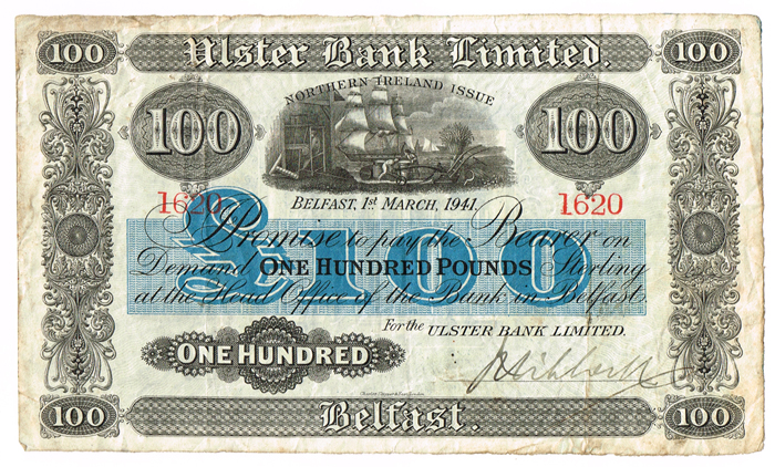 Ulster Bank Belfast One Hundred Pounds, 1st March 1941. at Whyte's Auctions