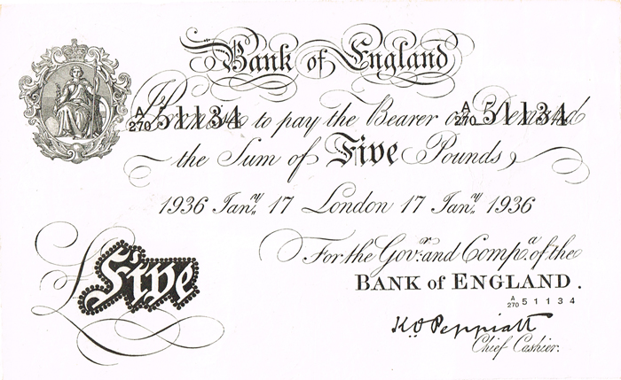 Bank of England Ten Pounds and Five Pounds 1936 at Whyte's Auctions