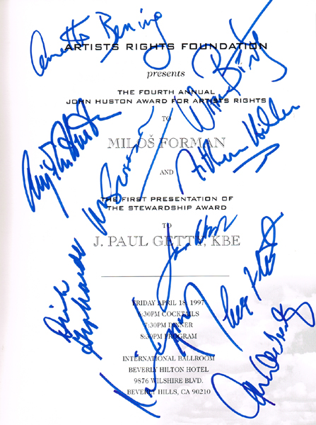 1997 Hollywood, John Huston Award programmes, signed. (2) at Whyte's Auctions