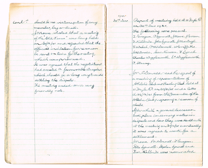 St. Laurence O'Toole's Gaelic Football and Hurling Club. Manuscript Notebook 1941-42 at Whyte's Auctions