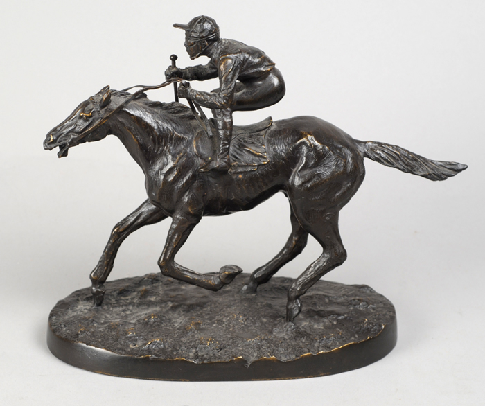 Horse Racing. A bronze of horse with jockey up, signed Mene. at Whyte's Auctions
