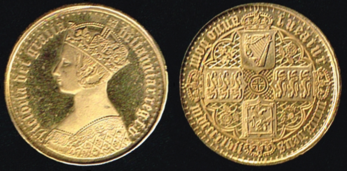 England. Victoria. Fantasy piece - 'Gothic' sovereign struck in gold. at Whyte's Auctions