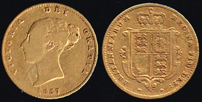 England. Victoria gold half sovereign, 1857. at Whyte's Auctions