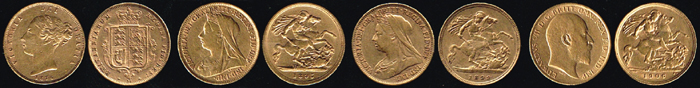 England. Victoria and Edward VII gold half sovereigns (4) at Whyte's Auctions