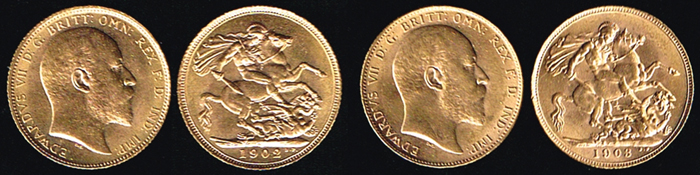 England. Edward VII gold sovereigns 1902 and 1903. at Whyte's Auctions