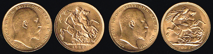 England. Edward VII gold sovereigns, 1906 and 1907. at Whyte's Auctions