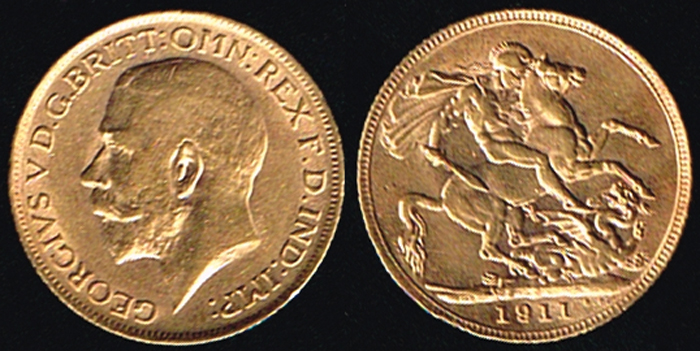 England. George V gold sovereign, 1911. at Whyte's Auctions