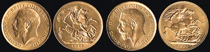 George V gold sovereigns 1915 and 1917. (2) at Whyte's Auctions