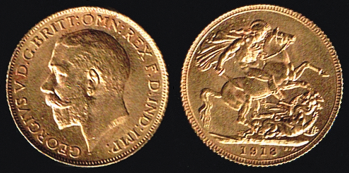 England. George V gold sovereign 1918. at Whyte's Auctions