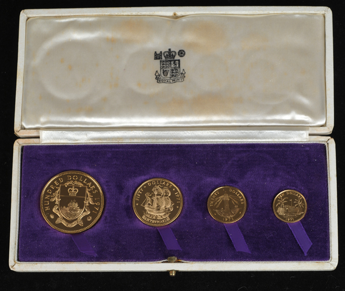 Bahamas one hundred dollars to ten dollars gold set, 1971. at Whyte's Auctions