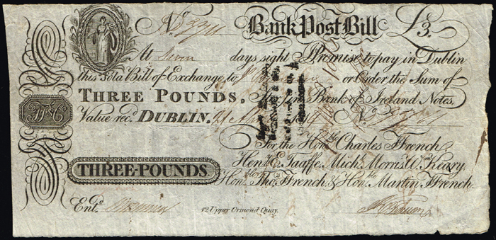 Ffrench's Bank Dublin, Three Pounds, 21 April 1814. at Whyte's Auctions