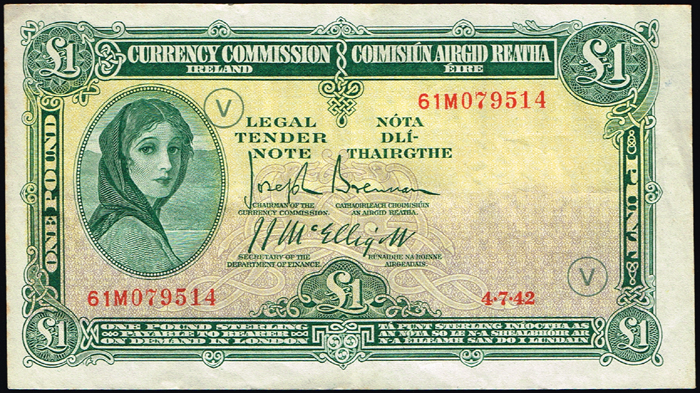 Currency Commission 'Lady Lavery' War Code One Pound 4-7-42. at Whyte's Auctions