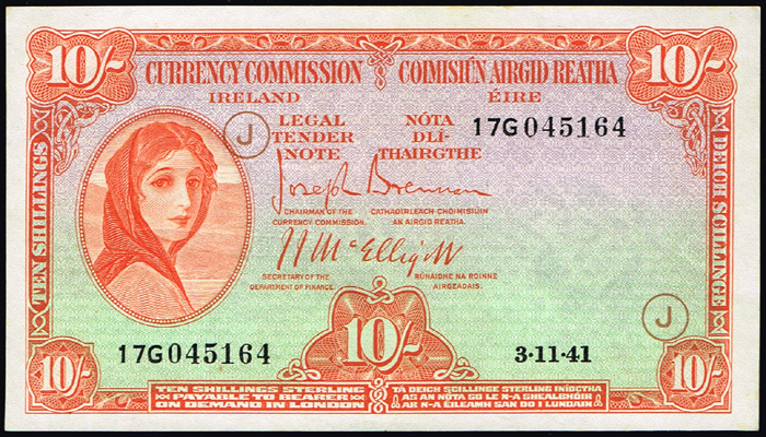 Currency Commission 'Lady Lavery' War Code Ten Shillings 3-11-41. at Whyte's Auctions